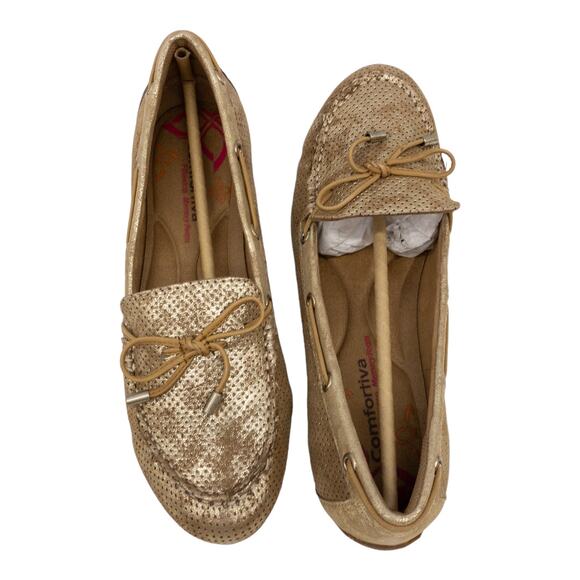 Comfortiva Mindy II Suede Leather Loafers 8.5 Women's Platino Gold Distressed - Picture 8 of 13